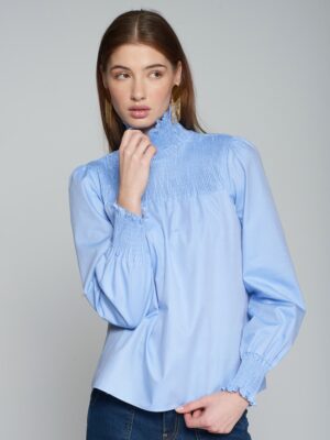 Blusa azul nido de abeja – Vilagallo