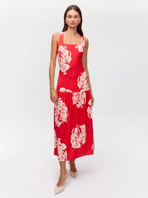 Nectar Roses – Vestido rojo con volante en maxi roses – mioh