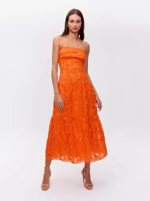 Terracota Orange – vestido con vuelo naranja bordado – mioh